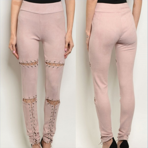 BLUSH LACE UP PANTS - Picture 2 of 3